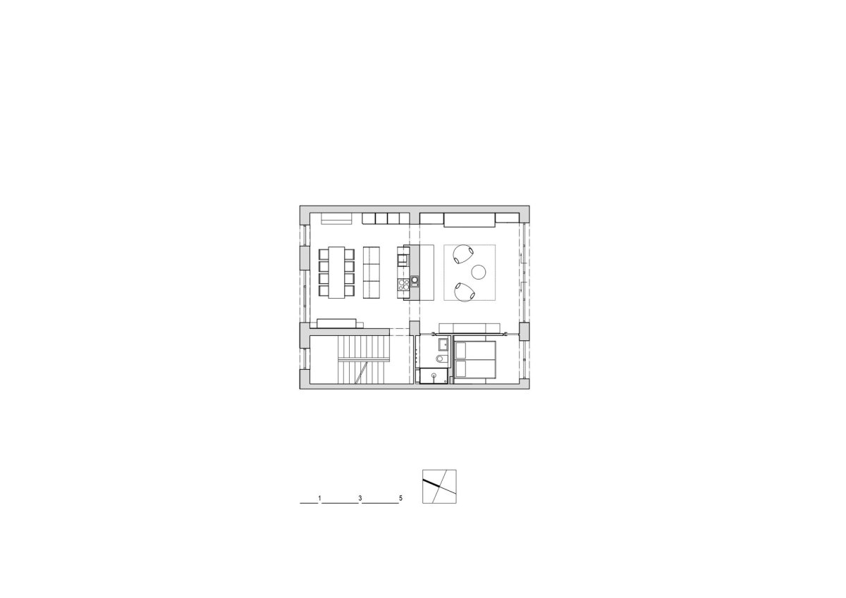 Půdorys 1NP (Rekonstrukce domu na Břevnově; Mimosa architekti)