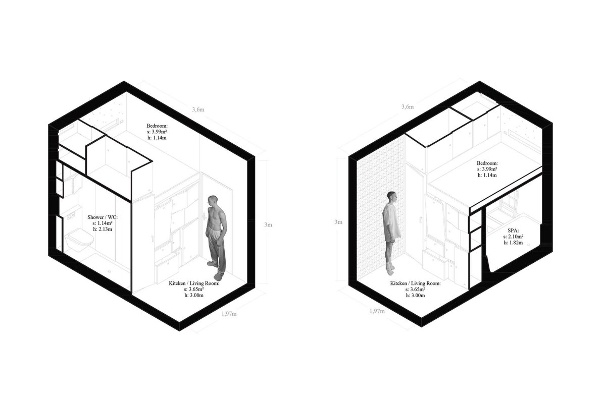 Cabanon (Minimální byt v Rotterdamu, STAR - Strategies and Architecture, BOARD - Bureau of Architecture, Research and Design)