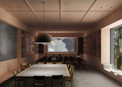 Vítězný návrh Památníku holokaustu Romů a Sintů v Letech od studia Terra Florida a Atelieru Světlík. Přednáškový sál.