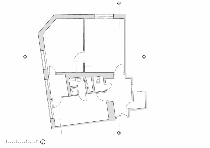 Byt na Žižkově, původní půdorys bytu, DDAANN