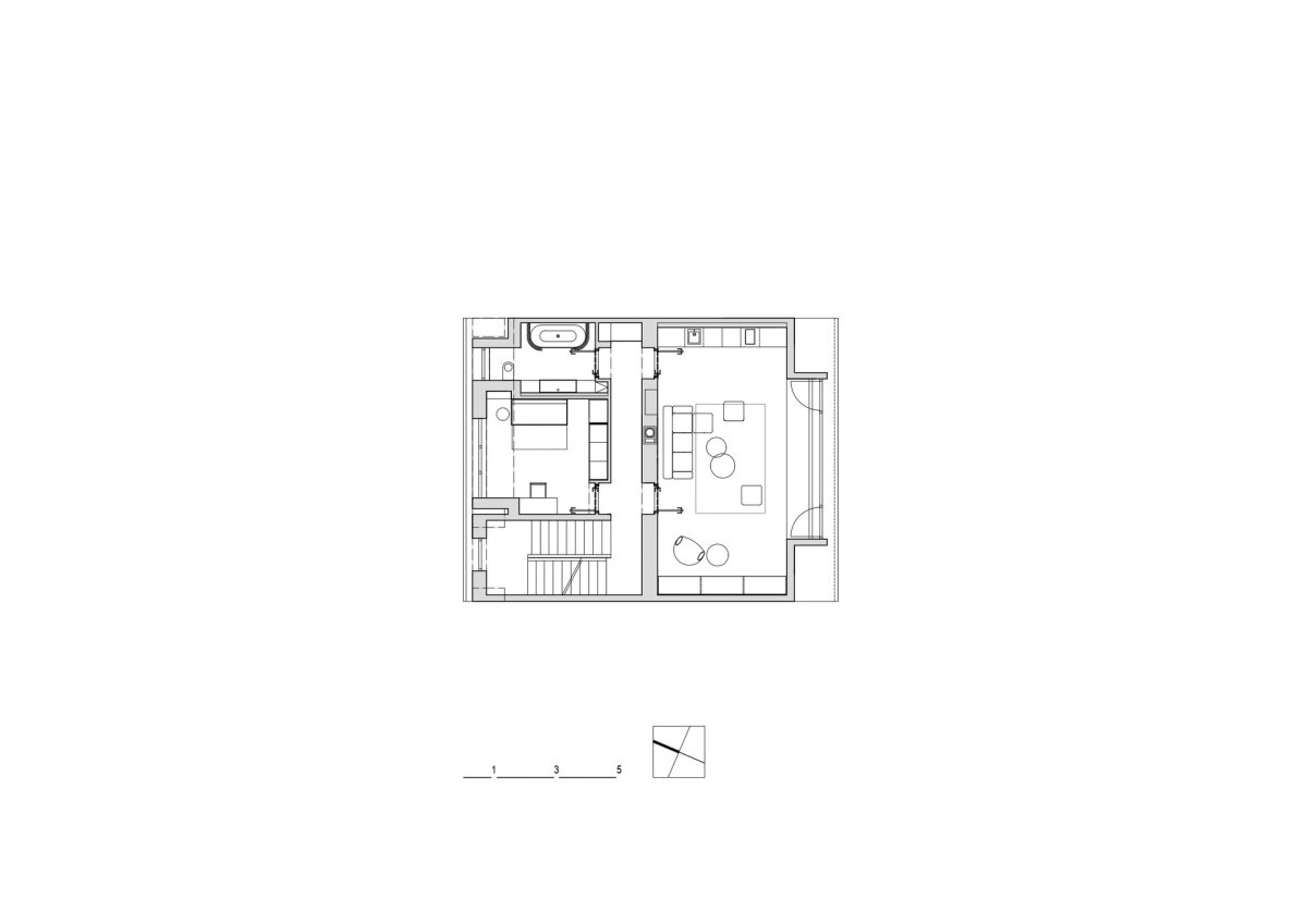 Půdorys 2NP (Rekonstrukce domu na Břevnově; Mimosa architekti)
