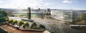 Budoucnost centra Brna, 1. místo: UNIT architekti (CZ), pohled na hlavní budovu nového nádraží na lokalitě pod Petrovem // finalista – foto