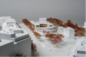 Model vítězného návrhu od Kengo Kuma & Associates