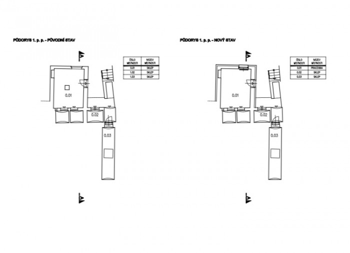 Rekonstrukce rodinného domu Chotutice, 2xpa, půdorys 1PP