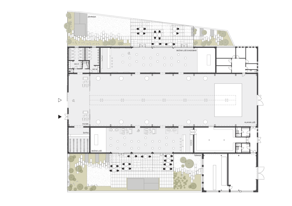 Juraj Hubinsky atelier, Event House Žilina, půdorys 1. NP – foto