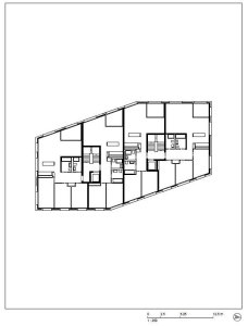 Baumschlager Eberle Architekten, bytový komplex Chilestig, půdorys patrem, výkres