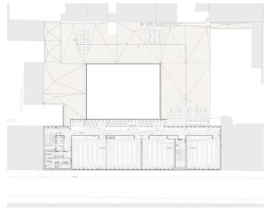Fakulta rozhlasové a televizní tvorby Slezské univerzity v Katovicích, BAAS Arquitectura + Grupa 5 Architekci + Małeccy Biuro Projektowe, půdorys druhé patro