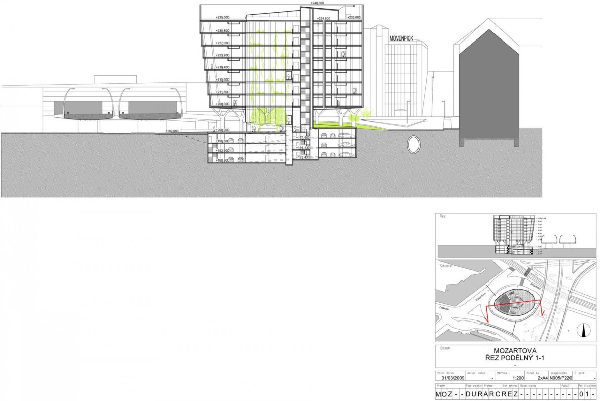 Administrativní budova Green Point, AHK Architekti. PODÉLNÝ ŘEZ