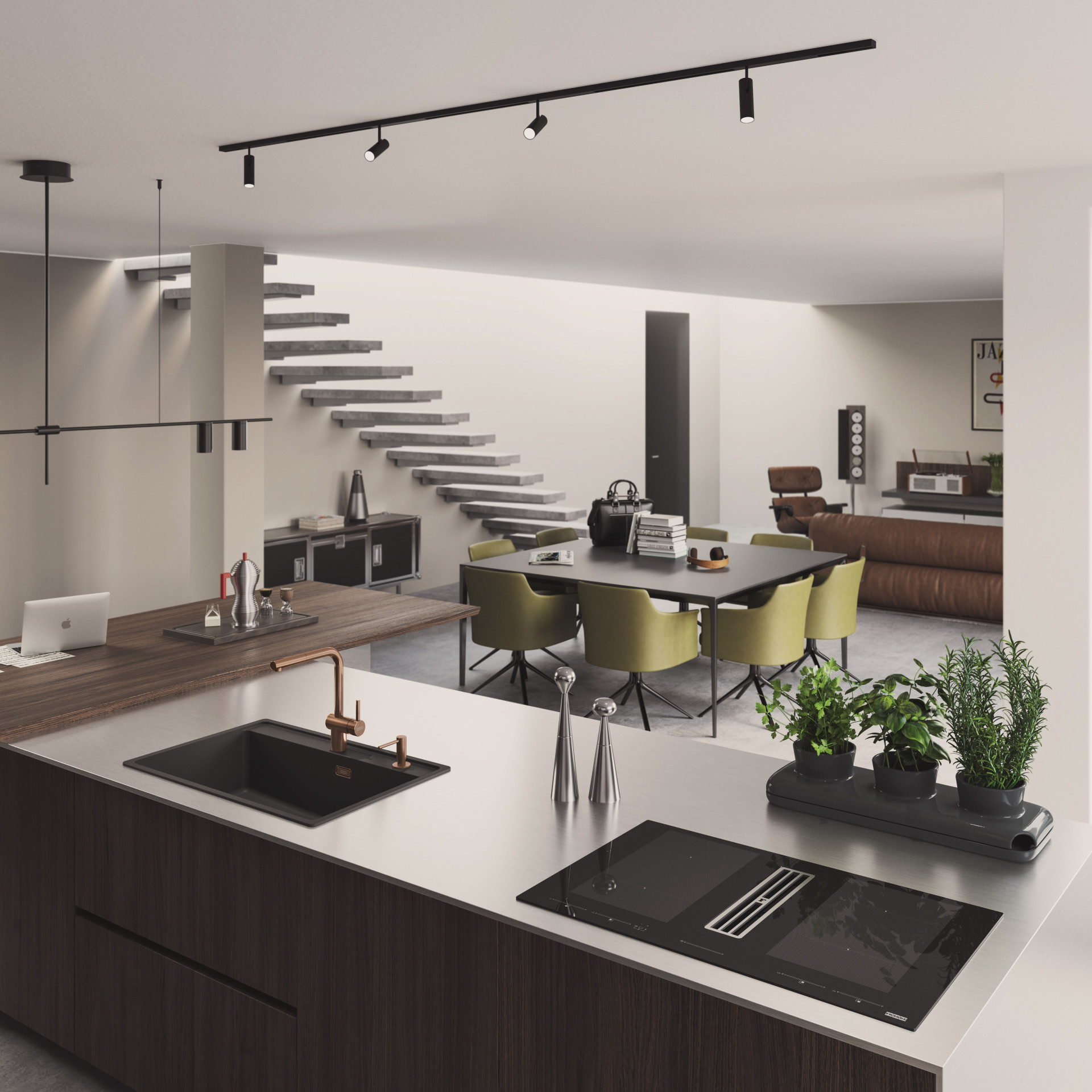 Odsavač par integrovaný do indukční varné desky Maris 2Gether Minimal Black od Franke