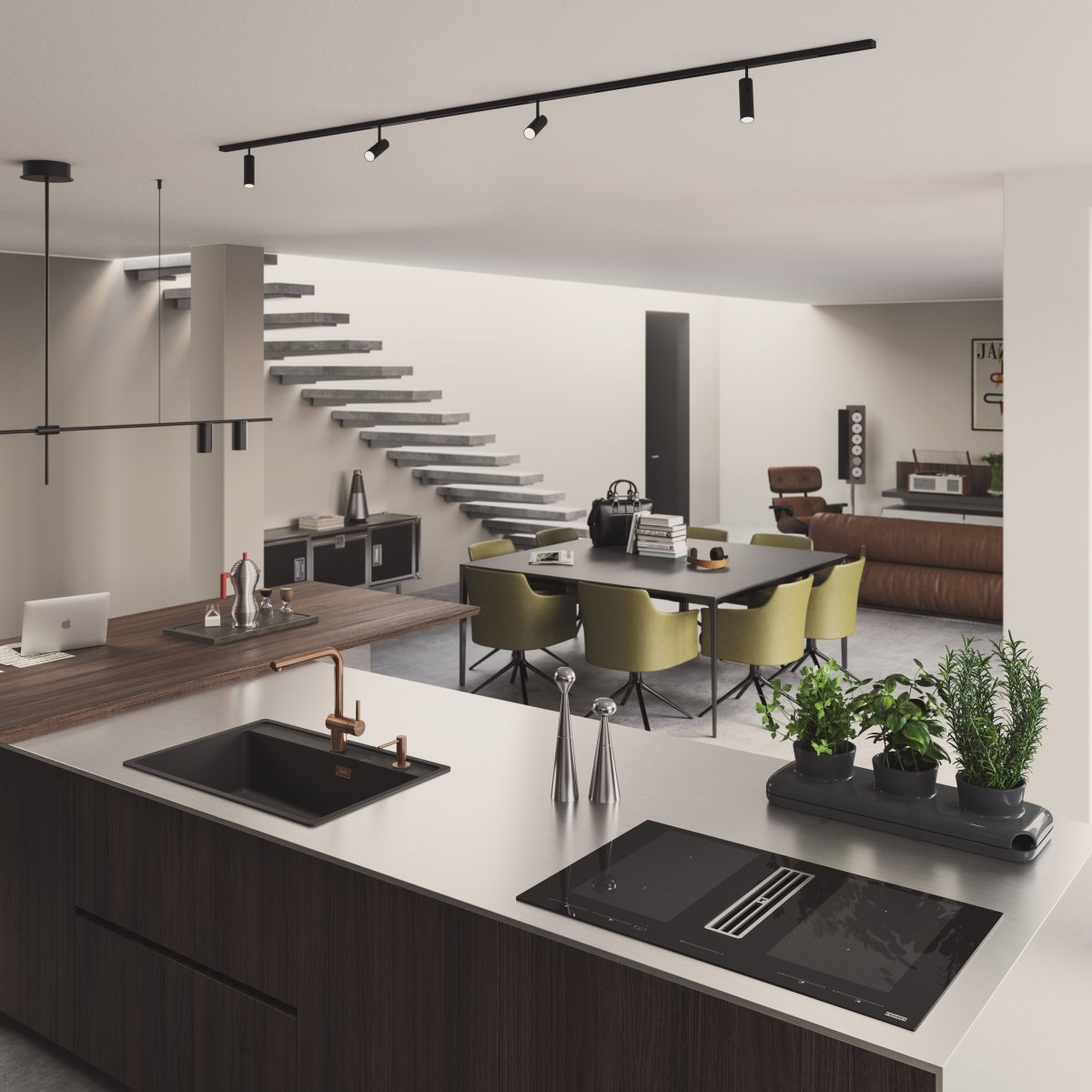 Odsavač par integrovaný do indukční varné desky Maris 2Gether Minimal Black od Franke