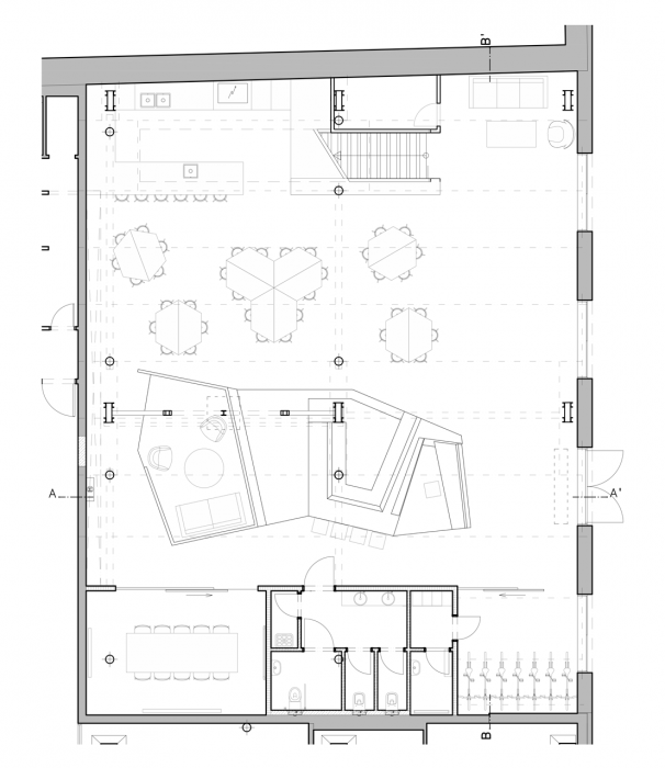 majo architekti, Kanceláře Apiary, půdorys 1. NP – foto