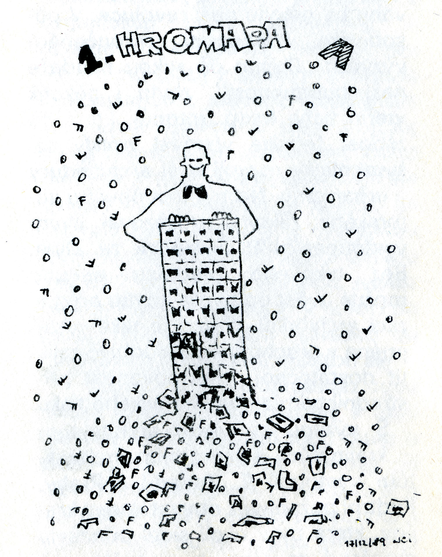 Kreslené vtipy účastníků První valné hromady architektů