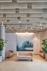 Wellness centrum lázní Aurora v Třeboni, Plus One Architects: Pro akustický komfort byly instalovány akustické desky.