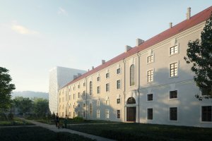 Rekonstrukce a dostavba pražské Invalidovny, Petr Hájek Architekti, perspektiva, západ zahrady.