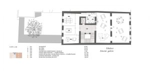 Vítězný návrh Centra současného umění a architektury v Českých Budějovicích od studií AFF Architekten + Malý Chmel, půdorys 3NP