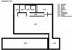 OK Plan Architects, Rodinný dům v Kunraticích - půdorys 1.P.P.