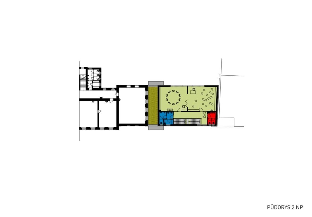 Přístavba školní družiny ZŠ Újezd v Plzni, půdorys 2np, Projectstudio8