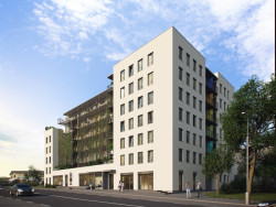 SCHINDLER SEKO ARCHITEKTI navrhli prefabrikovaný bytový dům polyfunkčního charakteru Happi Milánská v Horních Měcholupech