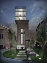 Vizualizace projektu prosklené třípatrové nadstavby, která nabídne výhled na panorama Ostravy. - Rekonstrukce Výdušné jámy v Dolních Vítkovicích od Kamil Mrva Architects