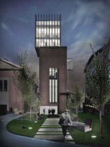 Vizualizace projektu prosklené třípatrové nadstavby, která nabídne výhled na panorama Ostravy. - Rekonstrukce Výdušné jámy v Dolních Vítkovicích od Kamil Mrva Architects