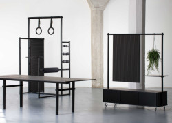 Kolekce PerSoma - stůl Plank, solitér Olymp a Box & hrazda (Kolekce nábytku PerSoma přináší wellbeing do kanceláře; Balance in Motion)