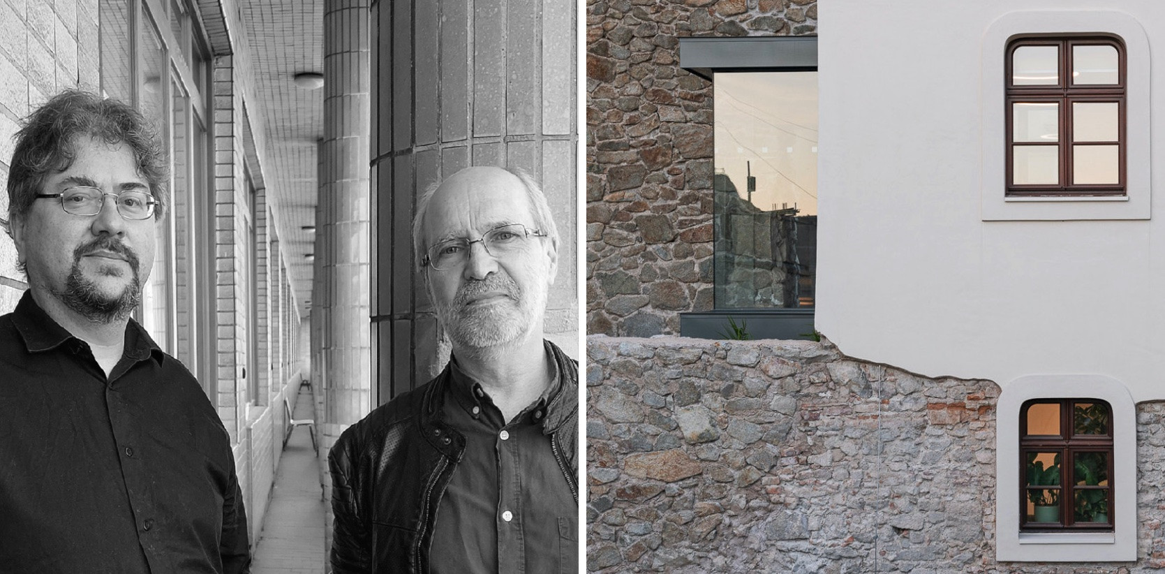 Pavol Pauliny a Andrej Botek s měšťanským domem v Bratislavě - výřez z fotografií