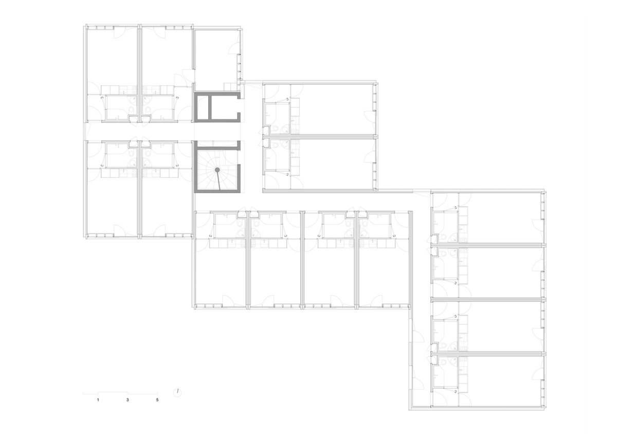 PPA Architectures, 50 Modular Timber Apartments, půdorys běžného patra - foto