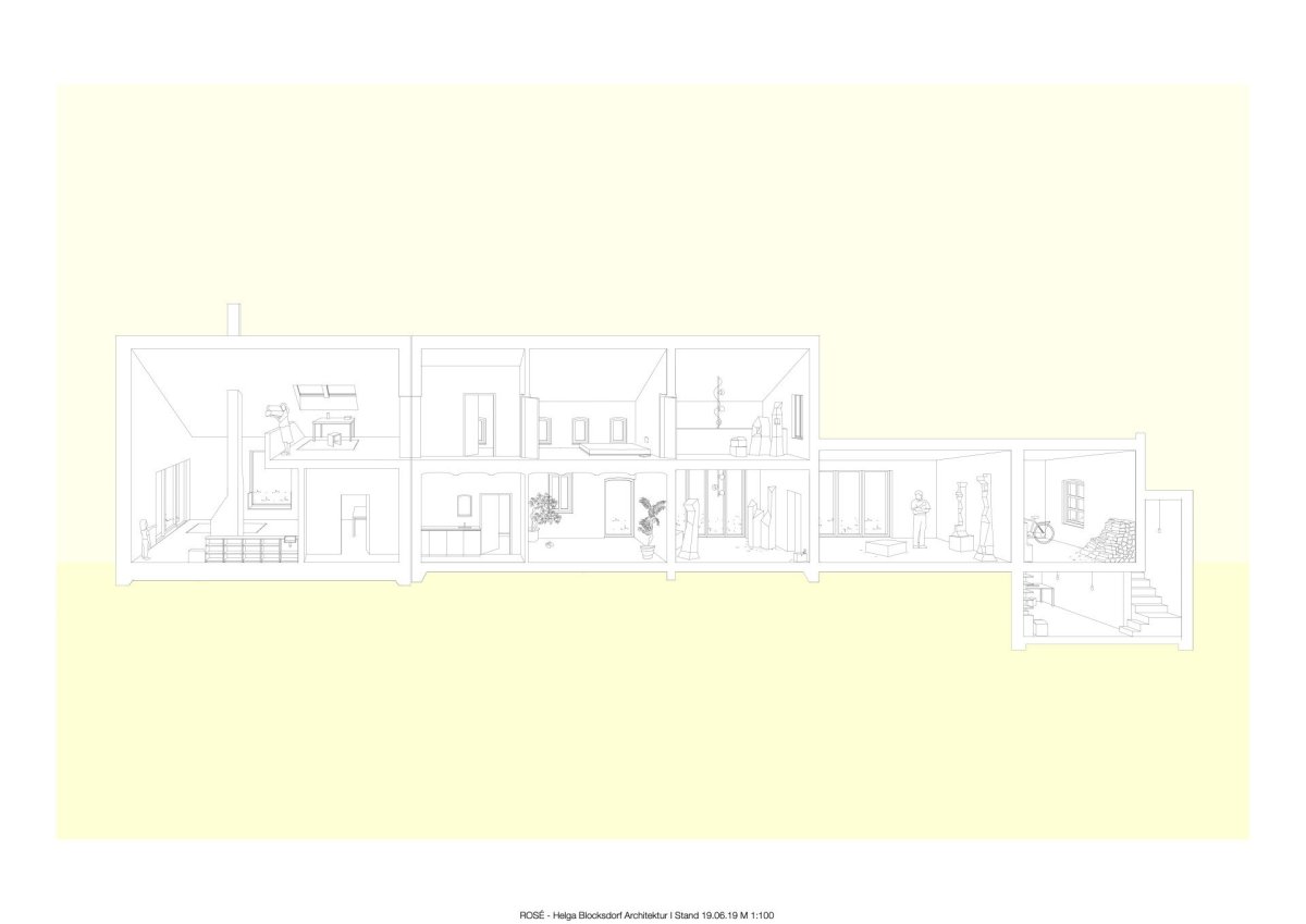 Axonometrie (Rodinný dům s ateliérem, Helga Blocksdorf Architektur)