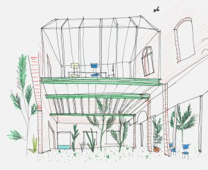 Přestavba psychiatrické léčebny PC Carritas v Belgii, Architecten de vylder vinck taillieu, skica
