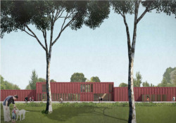 Pohled na nový pavilon s multifunkčním sálem, Ravagnani Vecchi Architects.