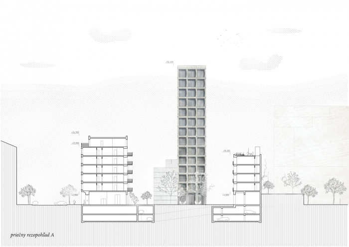 Bytový dům v Karlíně, řezopohled, Barbora Červeňová