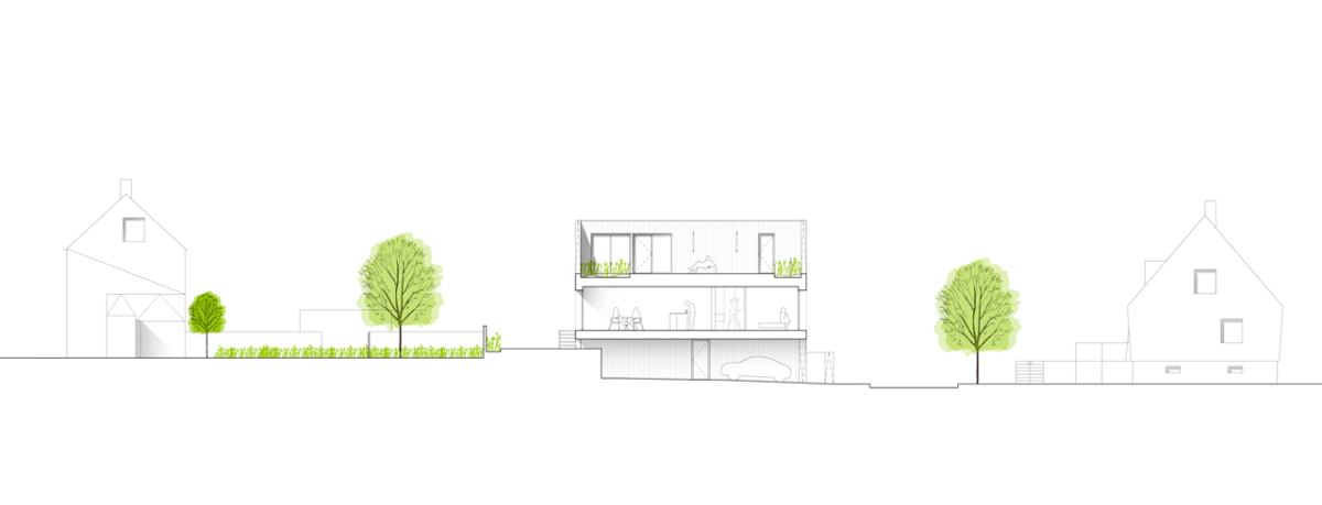 2A Design, Flying Box Villa, podélný řez – foto