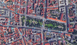 Letecký pohled na Karlovo náměstí v Praze.