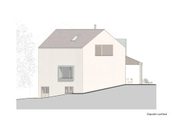 Pohled západní (Rodinný dům v Klokočné od ateliéru Chrama)