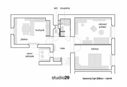studio29, Barevný byt na Žižkově, půdorys, nový stav – foto