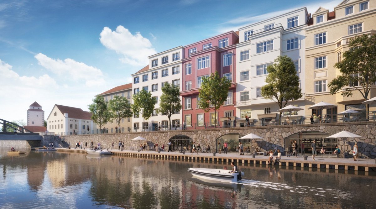 Stuio A8000 vypracovalo pro České Budějovice studii Město a voda 2020, vize proměny Zátkova nábřeží.