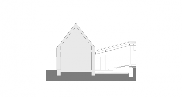 3+1 architekti, Přístavba rodinného domu v Bořislavi, řez podélný, schodiště – foto