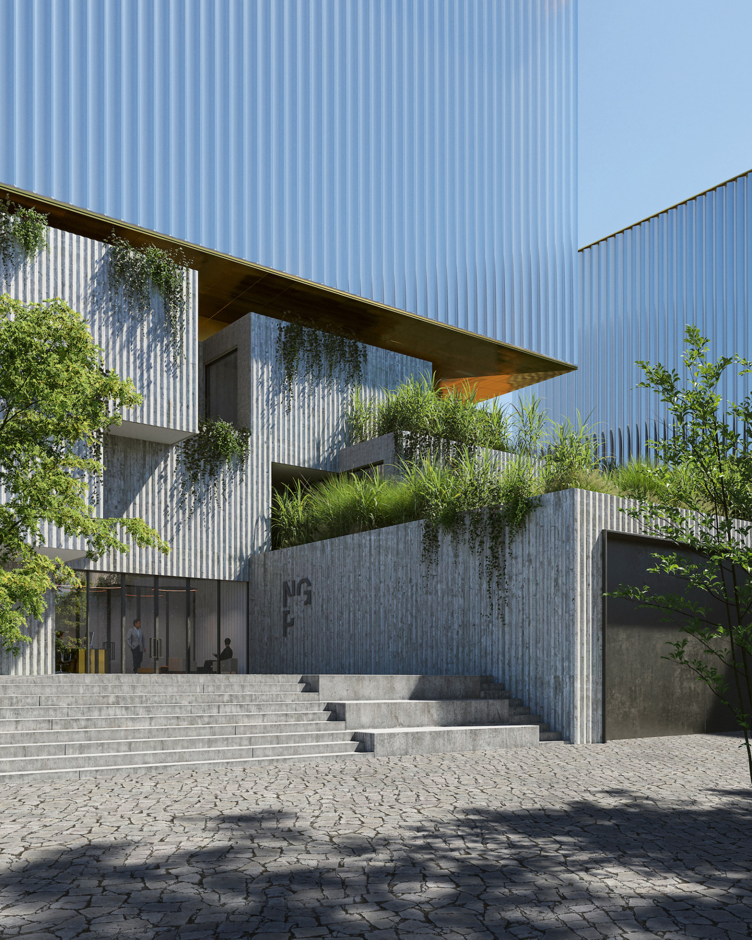 Vítězný návrh architektonického studia JIKA-CZ s.r.o. na depozitární komplex Národní galerie Praha. Vizualizace: monolot