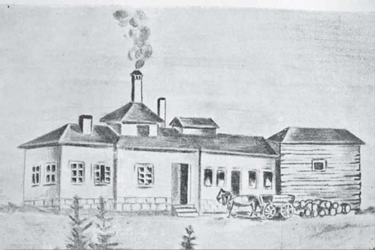 Obr. 2: Bulharská pivovarská společnost v Šumenu v roce 1883, dobová kresba.