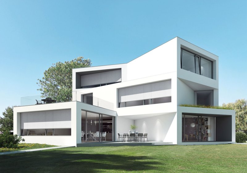 Vnější integrovaná sluneční clona Schüco AB ZDS je vysoce odolná vůči povětrnostním vlivům a větru a díky svým individuálním designovým možnostem ladí s jakýmkoli vzhledem fasády. Zdroj: Schüco