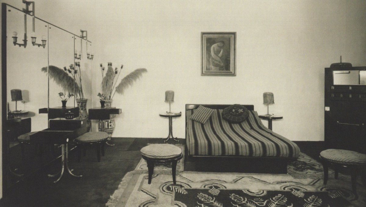 Jan Vaněk - Jaroslav Grunt, ložnice na mezinárodní výstavě dekorativního umění a moderního průmyslu, 1925, Paříž