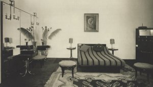 Jan Vaněk - Jaroslav Grunt, ložnice na mezinárodní výstavě dekorativního umění a moderního průmyslu, 1925, Paříž