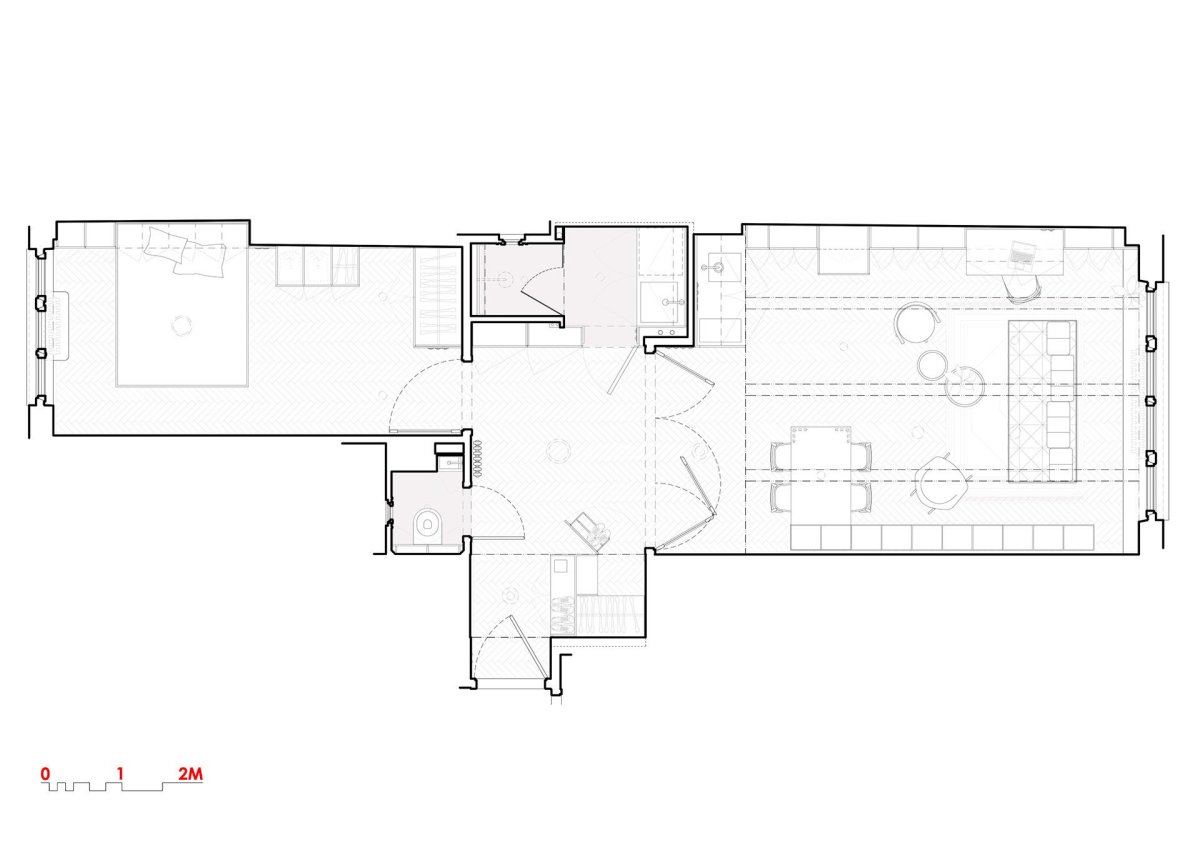 Půdorys (Rekonstrukce funkcionalistického bytu v Praze, architekt Martin Čeněk)