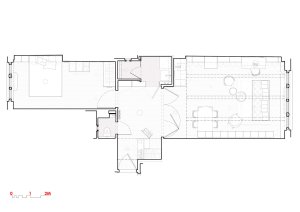 Půdorys (Rekonstrukce funkcionalistického bytu v Praze, architekt Martin Čeněk)