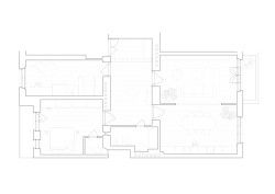 Půdorys (rekonstrukce prvorepublikového bytu v Bubenči, Studio COSMO)