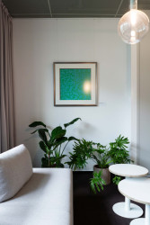 Připravují tak půdu pro živé barvy na detailech vybavení anebo uměleckých dílech ze sbírky firmy, která si u sebe přála vystavit. (Kanceláře právnické firmy Rowan Legal, ateliér HRA)