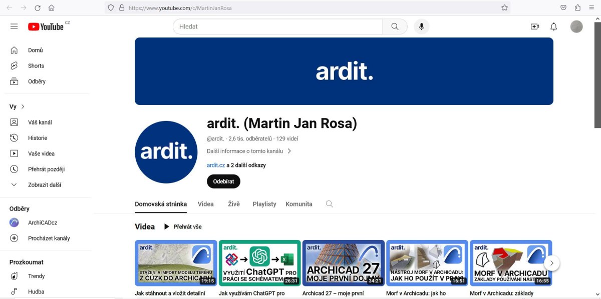 Nepřehlédněte! YouTube kanál ardit.cz, který naleznete na adrese: https://www.youtube.com/c/MartinJanRosa