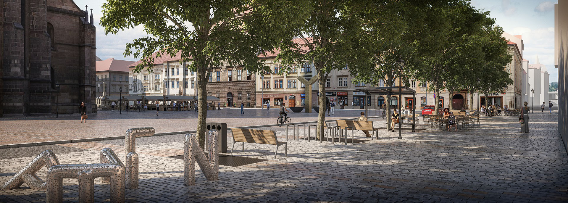 "Chceme, aby vzrostl komfort pěších i cyklistů, zvýšil se počet chodců mezi náměstím a lokalitou U Zvonu, vzniklo zónování pro předzahrádky, zlepšila se plynulost MHD i odtokové poměry a retence vody a také, aby na náměstí byly stromy," říkají architekti.