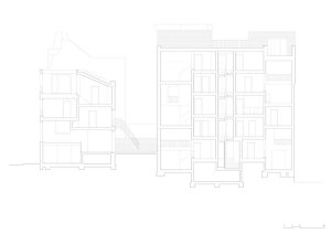 Jaccaud Zein Architects, bydlení v Shepherdess Walk, řez, výkres