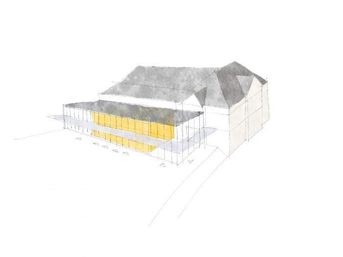 Revitalizace areálu Sokolovny v Rokycanech, Rusina Frei architekti / Martin Rusina, Martin Frei, Gabriela Sládečková, skica